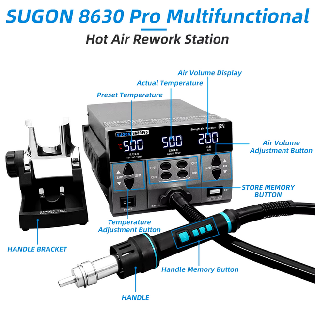 SUGON 8620DX PRO 1300W Hot Air Rework Station 110v
