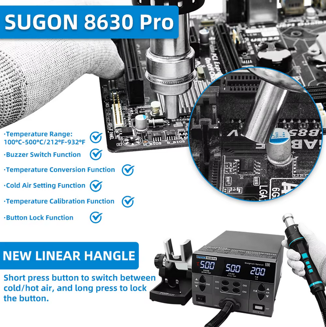 SUGON 8620DX PRO 1300W Hot Air Rework Station 110v